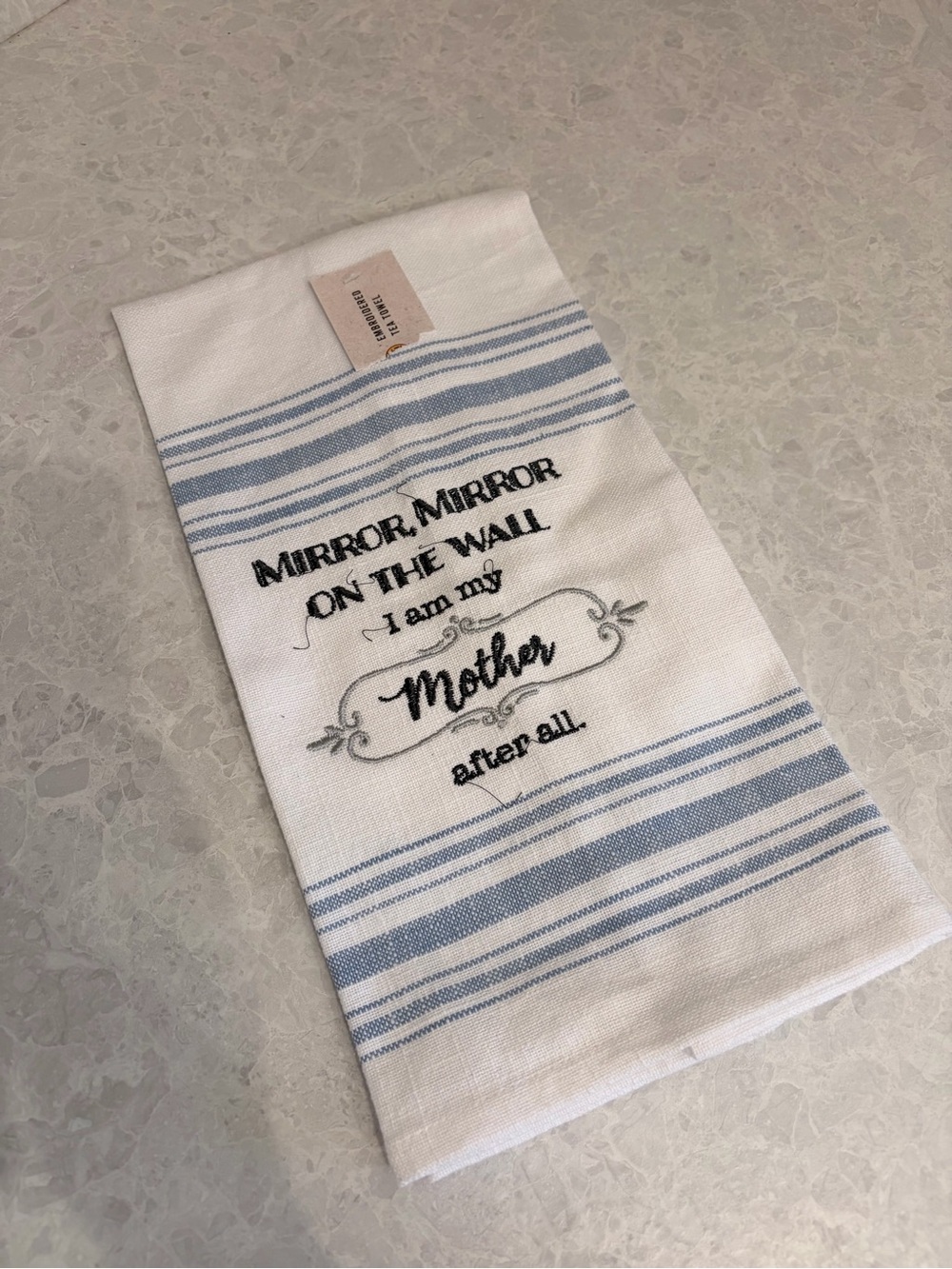 Funny embroidered tea towel